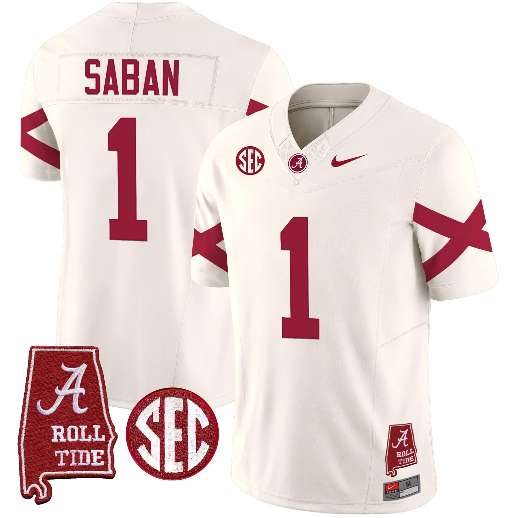 Men Alabama Crimson Tide #1 Saban Cream Map Vapor Limited 2024 Nike NCAA Jersey->customized nfl jersey->Custom Jersey